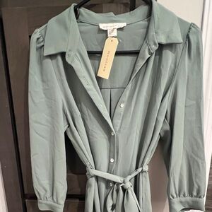 Monteau Light Green Button-Up Dress